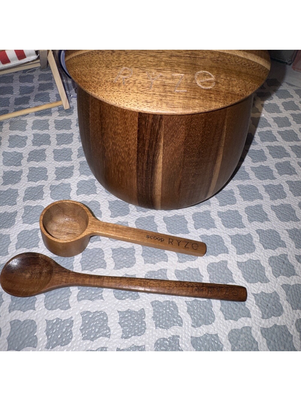 Mushroom Jar Coffee Wooden Storage Canister Lid & Spoon & Scoop Acacia Wood